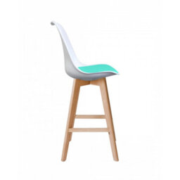 Fusion Living Soho White And Aqua Plastic Bar Stool With Light Wood Legs - thumbnail 5