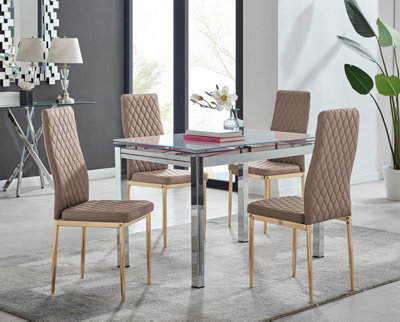 Furniturebox Uk Enna White Glass Extending Dining Table And 4 Cappuccino Gold Leg Milan Chairs - image 1