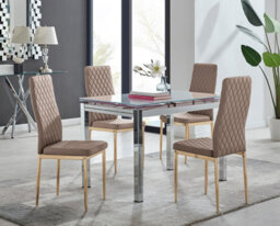 Furniturebox Uk Enna White Glass Extending Dining Table And 4 Cappuccino Gold Leg Milan Chairs