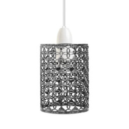 Brushed Silver Drum Lampshade Modern Retro Style Metal Light Shade For Ceiling Pendant Or Table Lamps