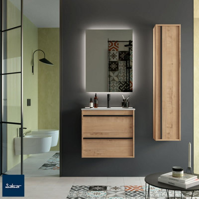 Salgar Attila Noir 600mm Wall Hung Basin Unit With Matt Black Handles - Ostippo Oak - image 1