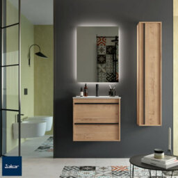 Salgar Attila Noir 600mm Wall Hung Basin Unit With Matt Black Handles - Ostippo Oak - thumbnail 1