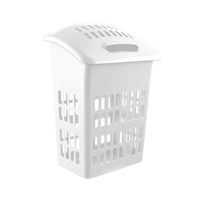 Simpa 60L Upright White High Gloss Plastic Laundry Basket - image 1