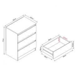 Grey Gloss Front 3 Drawer Chest Of Drawers Bedside Cabinet Bedroom Matt Frame - thumbnail 2