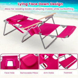 Gainoom 3-In-1 Foldable Pink Beach Chair Portable Reclining Lounger W/ Portable Reclining Lounger - thumbnail 5