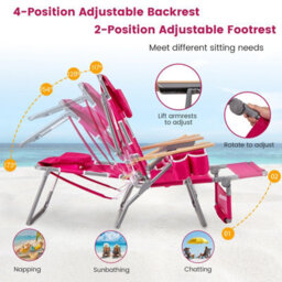 Gainoom 3-In-1 Foldable Pink Beach Chair Portable Reclining Lounger W/ Portable Reclining Lounger - thumbnail 7