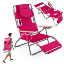 Gainoom 3-In-1 Foldable Pink Beach Chair Portable Reclining Lounger W/ Portable Reclining Lounger - thumbnail 1
