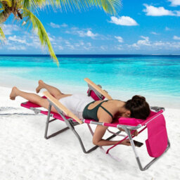 Gainoom 3-In-1 Foldable Pink Beach Chair Portable Reclining Lounger W/ Portable Reclining Lounger - thumbnail 3