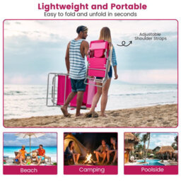 Gainoom 3-In-1 Foldable Pink Beach Chair Portable Reclining Lounger W/ Portable Reclining Lounger - thumbnail 9