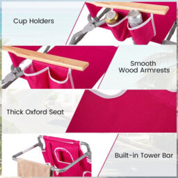 Gainoom 3-In-1 Foldable Pink Beach Chair Portable Reclining Lounger W/ Portable Reclining Lounger - thumbnail 8