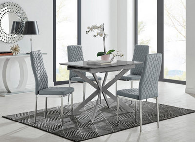 Furniturebox Uk Lira 100Cm Grey Metal Extending Dining Table & 4 Grey Milan Chrome Leg Chairs - image 1