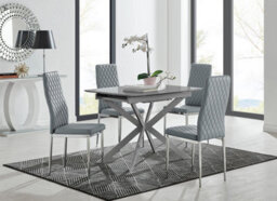 Furniturebox Uk Lira 100Cm Grey Metal Extending Dining Table & 4 Grey Milan Chrome Leg Chairs - thumbnail 1
