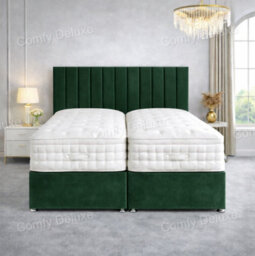 Comfy Deluxe 6Ft Superking Zip Link 6X3 Length Green Plush Divan Bed Full Set No Drawers