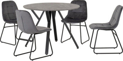 Seconique Athens Round Dining Set With Lukas Chairs - Concrete Effect/black/grey Velvet - image 1