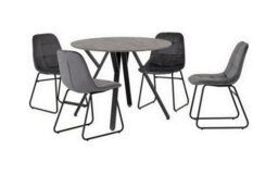 Seconique Athens Round Dining Set With Lukas Chairs - Concrete Effect/black/grey Velvet - thumbnail 2