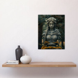 Artery8 Unframed Wall Art Norse Shield Maiden Warrior Bust Statue In Forest - 12X16 Inch - thumbnail 2