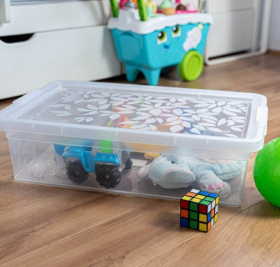 B2C Underbed Storage Box Low Container With Secure Lid Clips 26L Plastic Organizer Clear - image 1