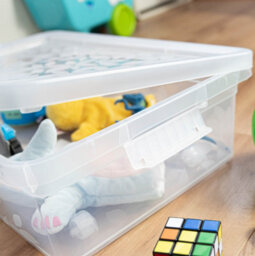 B2C Underbed Storage Box Low Container With Secure Lid Clips 26L Plastic Organizer Clear - thumbnail 5
