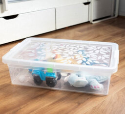 B2C Underbed Storage Box Low Container With Secure Lid Clips 26L Plastic Organizer Clear - thumbnail 4