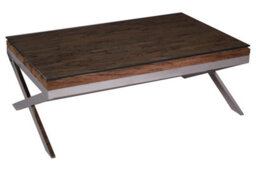 Orsina Natural Wood Coffee Table With Cross Base Design, Rectangular Wooden Table For Livingroom, Solid Mango Wood - thumbnail 1