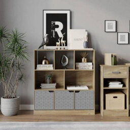 Urbn-Living Urbnliving Asymmetrical 8 Cube Oak Bookcase Freestanding Storage Unit With 3 Geo Design Doors - Grey - thumbnail 4