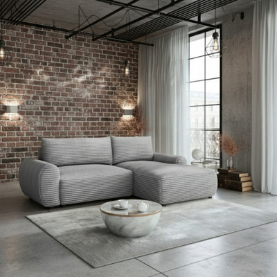 Bello L Shape Sofa Bed With Bedding Storage Contoured Cushions Modern Living Room Corner Settee Furnipol Grey Right - image 1