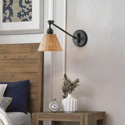 Luminosa Lighting Elstead Hinkley Arti Dome Wall Lamp Contemporary Black, Natural Rattan Shade 1X E27 - thumbnail 2