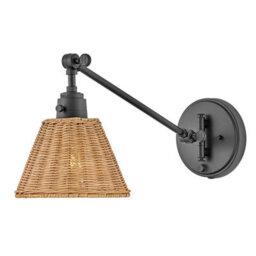 Luminosa Lighting Elstead Hinkley Arti Dome Wall Lamp Contemporary Black, Natural Rattan Shade 1X E27
