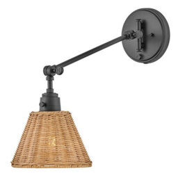 Luminosa Lighting Elstead Hinkley Arti Dome Wall Lamp Contemporary Black, Natural Rattan Shade 1X E27 - thumbnail 5