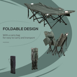 Outsunny Camping Bed W/ Carry Bag, Magazine Bag & Cup Holder, Grey - thumbnail 4