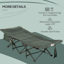Outsunny Camping Bed W/ Carry Bag, Magazine Bag & Cup Holder, Grey - thumbnail 6