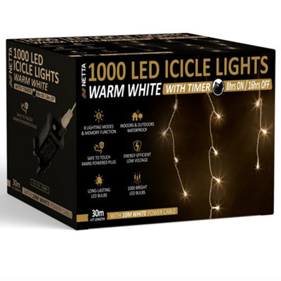 NETTA 1000 Led Icicle Lights 30M Indoor/outdoor Christmas Lights With White Cable - Warm White - image 1