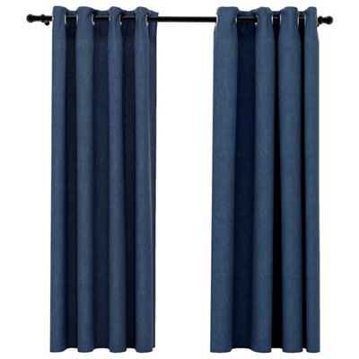Berkfield Premium Linen-Look Blackout Curtains With Grommets 2 Pcs Blue 140X175Cm