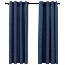 Berkfield Premium Linen-Look Blackout Curtains With Grommets 2 Pcs Blue 140X175Cm