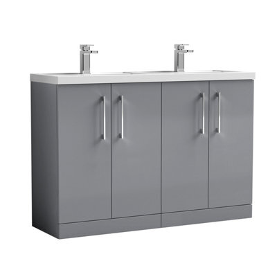 Balterley Bramshall 1205mm Floor Standing 4 Door Vanity Unit & Double Basin For Modern Bathroom Storage - Satin Grey - image 1