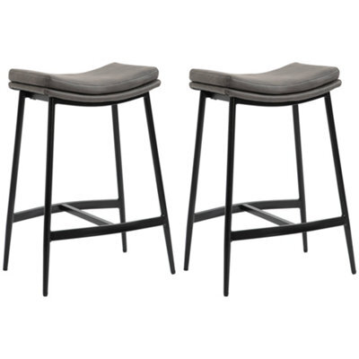 Wyld Haus Ralura Set Of 2 Grey Industrial Microfiber Breakfast Bar Stools With Curved Padded Seats, 66Cm Seat Height - image 1