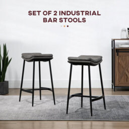 Wyld Haus Ralura Set Of 2 Grey Industrial Microfiber Breakfast Bar Stools With Curved Padded Seats, 66Cm Seat Height - thumbnail 5