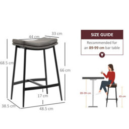 Wyld Haus Ralura Set Of 2 Grey Industrial Microfiber Breakfast Bar Stools With Curved Padded Seats, 66Cm Seat Height - thumbnail 4