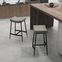 Wyld Haus Ralura Set Of 2 Grey Industrial Microfiber Breakfast Bar Stools With Curved Padded Seats, 66Cm Seat Height - thumbnail 3