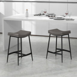 Wyld Haus Ralura Set Of 2 Grey Industrial Microfiber Breakfast Bar Stools With Curved Padded Seats, 66Cm Seat Height - thumbnail 2