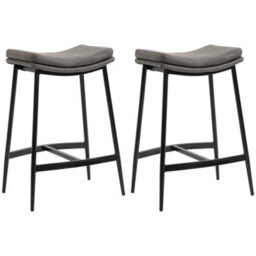 Wyld Haus Ralura Set Of 2 Grey Industrial Microfiber Breakfast Bar Stools With Curved Padded Seats, 66Cm Seat Height