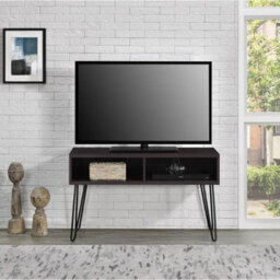 "Gr8 Home Dorel Owen Espresso Retro Tv Stand Wooden Metal Table Furniture With Shelves Up To 42""" - thumbnail 2