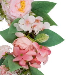 Living And Home 40Cm Light Pink Artificial Floral Wreath Rattan Base Faux Ranunculus Wreath For Front Door - thumbnail 7