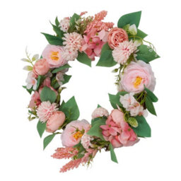 Living And Home 40Cm Light Pink Artificial Floral Wreath Rattan Base Faux Ranunculus Wreath For Front Door - thumbnail 4