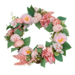 Living And Home 40Cm Light Pink Artificial Floral Wreath Rattan Base Faux Ranunculus Wreath For Front Door - thumbnail 3