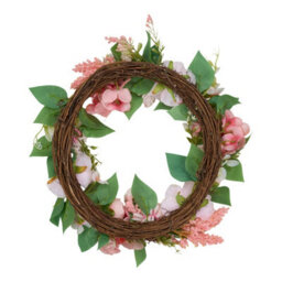 Living And Home 40Cm Light Pink Artificial Floral Wreath Rattan Base Faux Ranunculus Wreath For Front Door - thumbnail 5