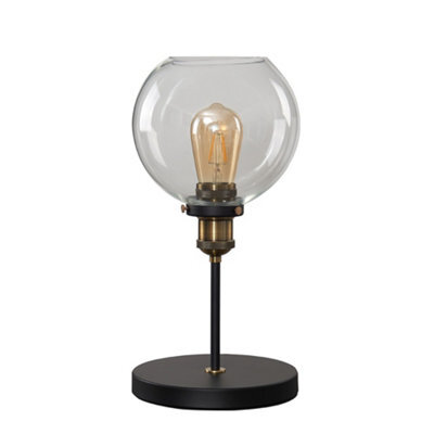 Valuelights Sheridan Industrial Style Black And Gold Table Lamp With Clear Glass Globe Shade - image 1