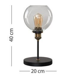 Valuelights Sheridan Industrial Style Black And Gold Table Lamp With Clear Glass Globe Shade - thumbnail 8