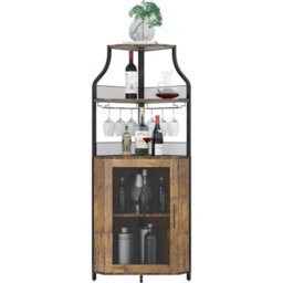 Corner Bar Cabinet With Wine Rack Glass Holder,4 Tier Bar Unit - thumbnail 5
