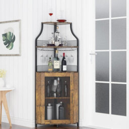 Corner Bar Cabinet With Wine Rack Glass Holder,4 Tier Bar Unit
